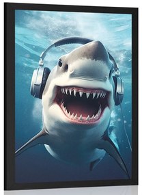 Plakát cápa fülhallgatóval
