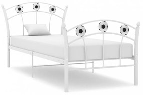Fehér fém ágykeret focis dizájnnal 90 x 200 cm