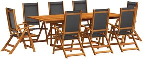 vidaXL 9 részes tömör akácfa és textilén kerti étkezőgarnitúra