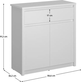 Komód 2D1S, fehér, ERODIN