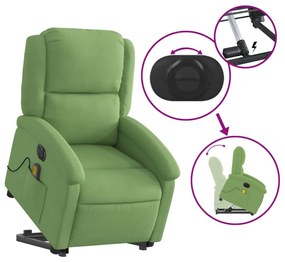 elektromos felállást segítő világoszöld bársony masszázsfotel