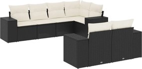vidaXL 7 részes fekete polyrattan kerti ülőgarnitúra párnával