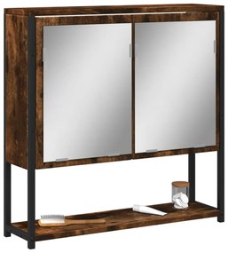 füstölt tölgy szerelt fa tükrös fürdőszobaszekrény 60x16x60 cm