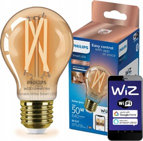 Led izzó E27 A60 7W 50W Filament Borostyán Smart WiFi Philips WiZ