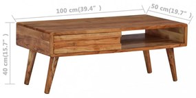 tömör fa dohányzóasztal faragott fiókkal 100 x 50 x 40 cm