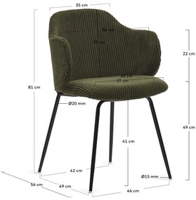 Zöld kordbársony étkezőszék szett 2 db-os Yunia – Kave Home
