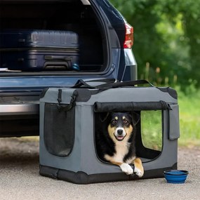 Összecsukható kutyaszállító doboz L méret tállal és ágykeret