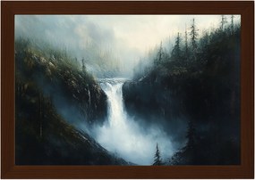 Poszter Keret Fa Tájkép Hegyek Erdő Vízesés Folyó Sötét Természet 60x40