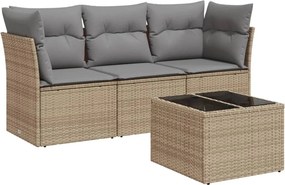 vidaXL 4 részes bézs polyrattan kerti ülőgarnitúra párnákkal