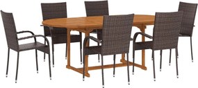 vidaXL 7 részes barna polyrattan kerti étkezőgarnitúra