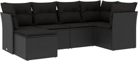 vidaXL 6 részes fekete polyrattan kerti ülőgarnitúra párnákkal