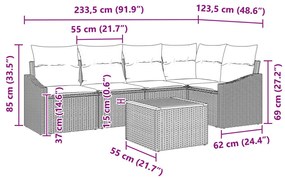 6 Darab Kert Kanapé Szett Párnákkal Bézs Poli Rattan Akácia