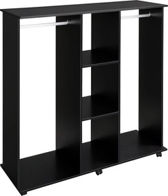 HOMCOM Görgős Ruhásszekrény Akasztós Rúddal és Nyitott Polcokkal, 120x40x128 cm, Fekete | Aosom