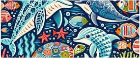 Kép – Rajzolt vízi állatok (120x50 cm)