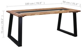 Tömör akácfa és üveg étkezőasztal 180 x 90 x 75 cm