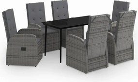 vidaXL 7 részes szürke kerti étkezőgarnitúra párnákkal