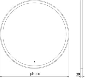 Mexen Esso kerek LED háttérvilágítású fürdőszobai tükör 100cm 6000K páramentes fűtőbetét fekete keret 9825-100-100-611-70