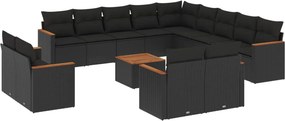 vidaXL 14 részes fekete polyrattan kerti ülőgarnitúra párnákkal