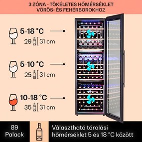 Klarstein Vinsider 89 Trio, beépített borhűtő, 5 - 18 °C, érintőképernyős vezérlőpanel, fa polcok