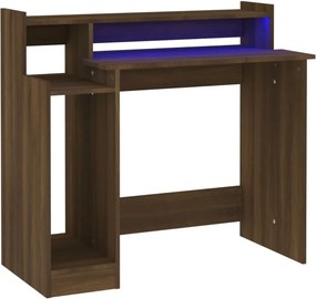 vidaXL barna tölgy színű szerelt fa íróasztal LED-ekkel 97x45x90 cm