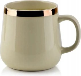 Kávés és teás bögre füllel arany csíkos bézs 500ml