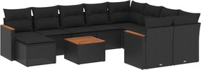 vidaXL 11 részes fekete polyrattan kerti ülőgarnitúra párnákkal
