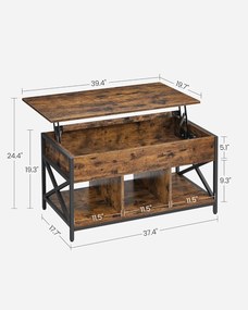 Emelhető tetejű dohányzóasztal 50 × 100 × (49–62 cm), barna és fekete színben