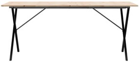 Tömör fenyőfa és acél étkezőasztal X-vázzal 180x90x75 cm