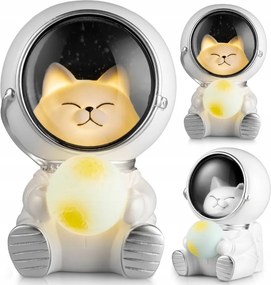 Led-es Éjszakai Lámpa Űrhajós Macska Gyerekeknek Fehér Meleg Ajándék
