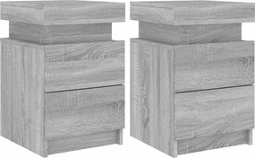 vidaXL 2 db szürke sonoma színű éjjeliszekrény LED-ekkel 35x39x55 cm