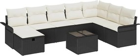 vidaXL Kerti Kanapé Szett párnával tárolóval 9 pcs Fekete Poli rattan