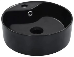 Fekete kerámia mosdókagyló túlfolyóval 36 x 13 cm