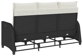 L-alakú fekete polyrattan fekvő kerti kanapé párnákkal