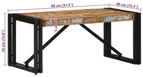többszínű tömör újrahasznosított fa dohányzóasztal 80x40x35 cm