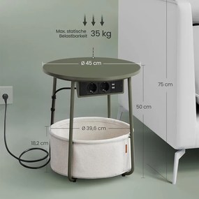 Kerek dohányzóasztal USB töltő porttal, kis asztal aljzattal, erdőzöld és krémfehér