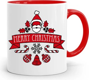 Piros Karácsonyi Bögre Mikulás Karácsonyfa Alá, fényképes nyomattal