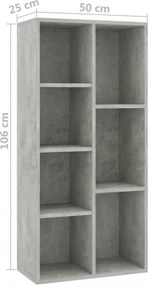 betonszürke szerelt fa könyvszekrény 50 x 25 x 106 cm