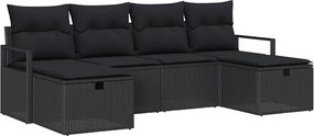 vidaXL Kanapé Szett párnával tárolóval 6 pcs Fekete polirattan