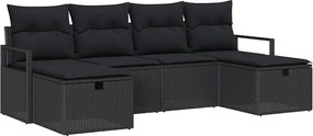 vidaXL Kanapé Szett párnával tárolóval 6 pcs Fekete polirattan