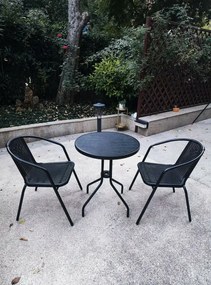 Kerti bútor garnitúra asztal + 2 szék, fekete