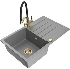 Mexen Bruno egykamrás gránit mosogató csepegtetővel és Duo konyhai csapteleppel, szürke - 6513-71-671701-57-G