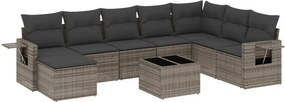vidaXL 9 részes szürke polyrattan kerti ülőgarnitúra párnákkal