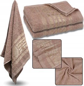 Barna pamut törölköző arany hímzéssel, kéztörlő 48x100 cm x2