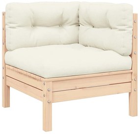 vidaXL 3 részes tömör fenyőfa kerti ülőgarnitúra krémszínű párnákkal