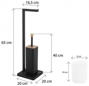 Erga Saki, WC-papír és WC-kefe tartó 20x20x65 cm, fekete matt-barna, ERG-YKA-PD.SAKI-BLK