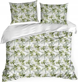 Szatén ágyneműhuzat 220x200 Olíva zöld/fehér