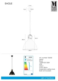 Markslöjd 106550 - Csillár zsinóron EAGLE 1xE27/60W/230V