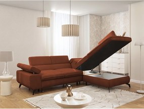 Terrakotta színű zsenília sarokkanapé (jobb oldali-L alakú) Marbeya – Ropez