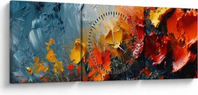 Kép - Virágok absztrakt festménye III. (órával) (90x30 cm)