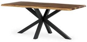 Masă de sufragerie, 180x90x75 cm, blat MDF, decor lemn învechit, picioare metalice in forma de stea